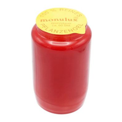 Monulux-glasöllicht, 100% reines Pflanzenöl, Rot, Brenndauer ca. 60 Stunden, 95/