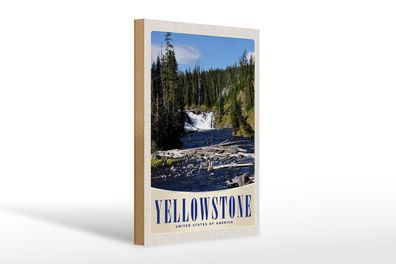 Holzschild Reise 20x30cm Yellowstone Wasserfall Gebirge Natur Schild wooden sign