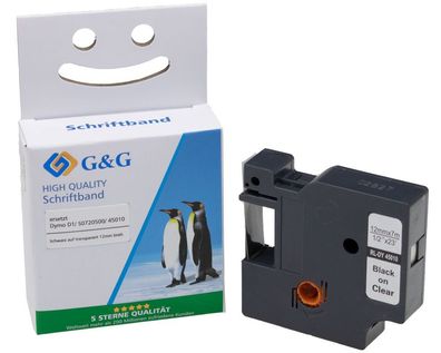 G&G Schriftband kompatibel mit Dymo D1/ 45010/ S0720500 (12mm x 7m) schwarz auf ...