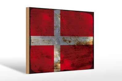 Holzschild Flagge Dänemark 30x20 cm Flag of Denmark Rost Deko Schild wooden sign