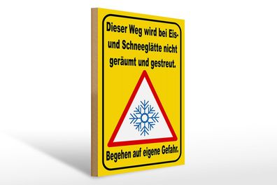 Holzschild Hinweis 30x40 cm Eis Schneeglätte eigene Gefahr Schild wooden sign