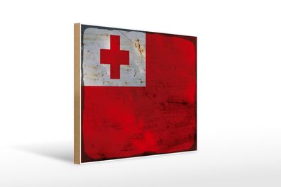 Holzschild Flagge Tonga 40x30 cm Flag of Tonga Rost Geschenk Schild wooden sign