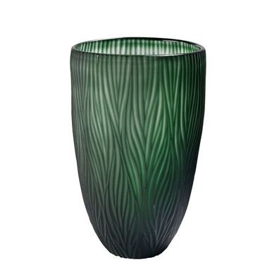 Schmale Vase aus Glas grün 18x28cm mit geschliffenen Muster mundgeblasen