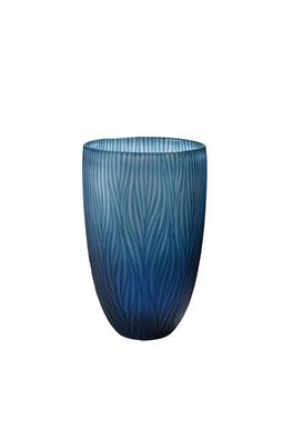 Schmale Vase aus Glas blau 18x28cm mit geschliffenen Muster mundgeblasen