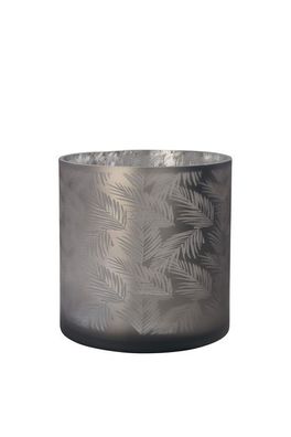 Vase Übertopf aus Glas grau mit Blattmuster 24,5cm