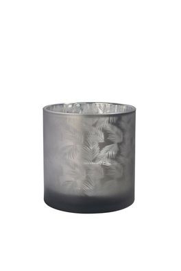Windlicht Vase aus Glas grau mit Blattmuster 15cm