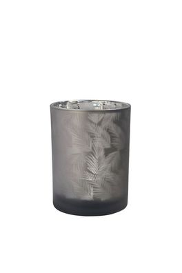 Windlicht Vase aus Glas grau mit Blattmuster 10cm