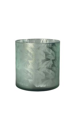 Vase Übertopf aus Glas grün silber mit Blattmuster 24,5cm