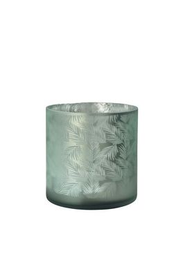 Vase Übertopf aus Glas grün silber mit Blattmuster 20cm