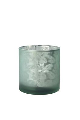Windlicht Vase aus Glas grün silber mit Blattmuster 15cm