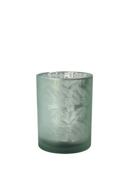 Windlicht Vase aus Glas grün silber mit Blattmuster 10cm
