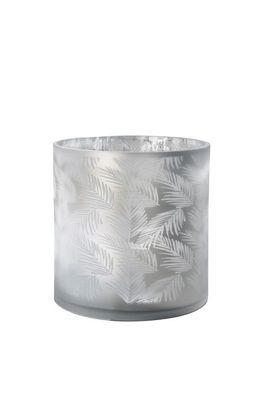 Vase Übertopf aus Glas hellgrau weiß silber mit Farn 24,5cm