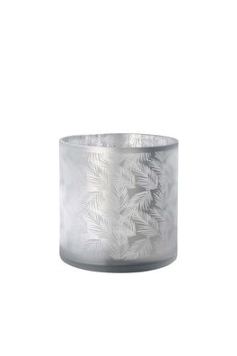 Vase Übertopf aus Glas hellgrau weiß silber mit Farn 20cm