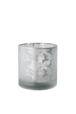Windlicht Vase aus Glas weiß silber mit Farn 15cm