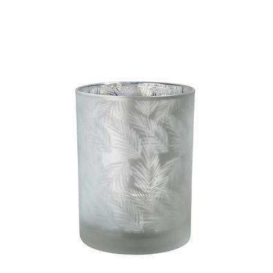 Windlicht Vase aus Glas weiß silber mit Farn 10cm