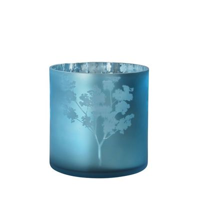 Vase Übertopf aus Glas blau silber mit Blumen 24,5cm