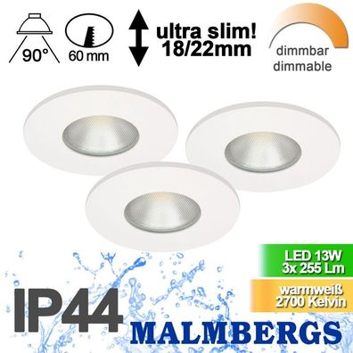 3er Set LED Einbau Spots dimmbar weiß ultra slim IP44 13W MD-315