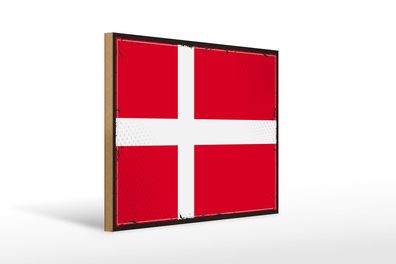 Holzschild Flagge Dänemarks 40x30 cm Retro Flag of Denmark Schild wooden sign
