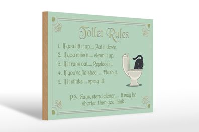 Holzschild Spruch 30x20cm Toilet Rules if you lift it up Deko Schild wooden sign