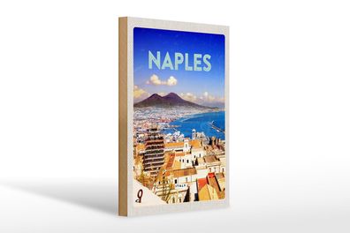 Holzschild Reise 20x30 cm Retro Naples Italy Neapel Panorama Schild wooden sign