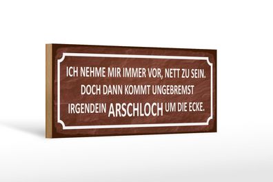 Holzschild Spruch 27x10 cm Ich immer nett doch Arschloch Deko Schild wooden sign