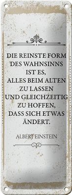 Blechschild Spruch Einstein reinste Form Wahnsinns 10x27 cm Schild tin sign