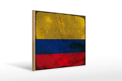 Holzschild Flagge Kolumbien 40x30 cm Flag Colombia Rost Deko Schild wooden sign