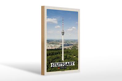 Holzschild Städte Stuttgart Fernsehturm Stadt 20x30 cm Deko Schild wooden sign