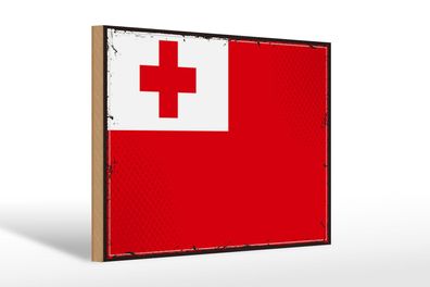 Holzschild Flagge Tongas 30x20 cm Retro Flag of Tonga Deko Schild wooden sign