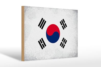 Holzschild Flagge Südkorea 30x20 cm South Korea Vintage Deko Schild wooden sign