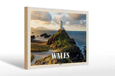 Holzschild Reise 30x20 cm Wales United Kingdom Anglesey Insel Meer wooden sign