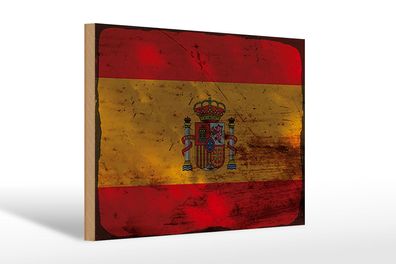 Holzschild Flagge Spanien 30x20 cm Flag of Spain Rost Deko Schild wooden sign