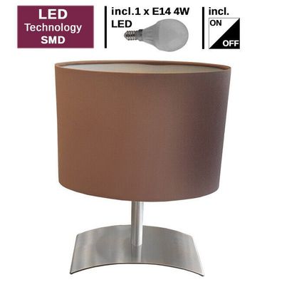 Tischlampe klein braun Schirm m. LED austauschbar Tischleuchte modern Nachttisch