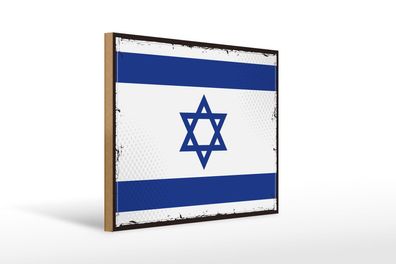 Holzschild Flagge Israels 40x30 cm Retro Flag of Israel Deko Schild wooden sign