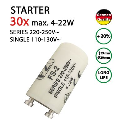 30x Starter für Leuchtstoffröhre Leuchtstofflampe Neonröhre Zünder 4-22W