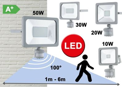 LED Fluter mit Bewegungsmelder Strahler Flutlicht Außen Außenleuchte 10-50W IP44