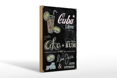 Holzschild Rezept 20x30cm Cuba Libre Cocktail dark Rum Ice Deko Schild wooden sign