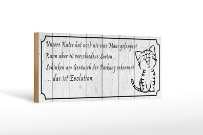 Holzschild Spruch 27x10 cm Unsere Katze noch Maus gefangen Schild wooden sign