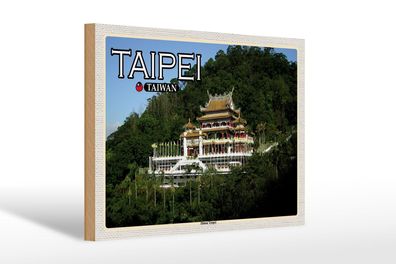 Holzschild Reise 30x20 cm Taipei Taiwan Zhinan Tempel Deko Schild wooden sign