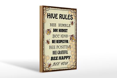 Holzschild Spruch 20x30 cm Hive rules bee humble honest Deko Schild wooden sign