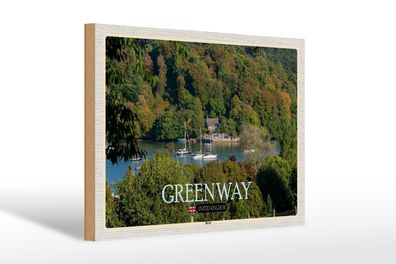 Holzschild Städte Greenway River UK England 30x20 cm Deko Schild wooden sign