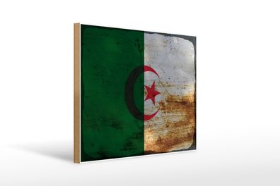Holzschild Flagge Algerien 40x30 cm Flag Algeria Rost Deko Schild wooden sign