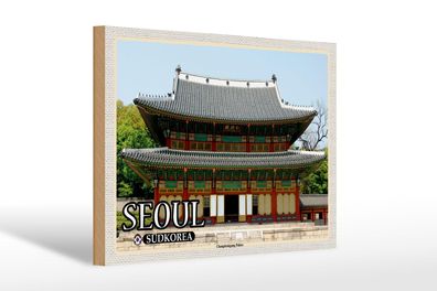 Holzschild Reise 30x20 cm Seoul Südkorea Changdeokgung Palace Deko wooden sign