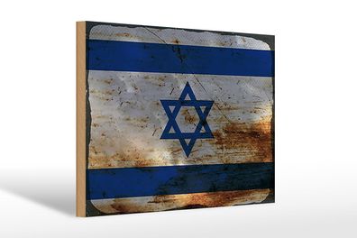 Holzschild Flagge Israel 30x20 cm Flag of Israel Rost Deko Schild wooden sign
