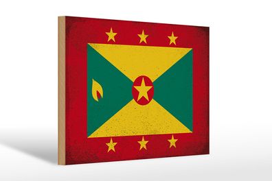 Holzschild Flagge Grenada 30x20 cm Flag of Grenada Vintage Schild wooden sign