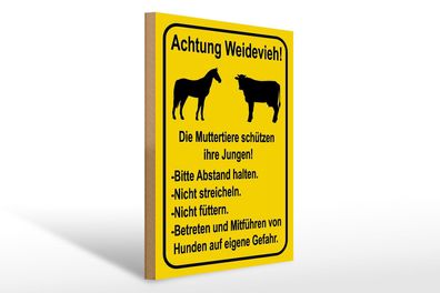 Holzschild Hinweis 30x40 cm Achtung Weidevieh nicht füttern Schild wooden sign
