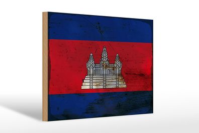 Holzschild Flagge Kambodscha 30x20 cm Flag Cambodia Rost Deko Schild wooden sign