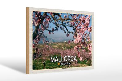 Holzschild Reise 30x20 cm Mallorca Spanien Mandelblüten Deko Schild wooden sign