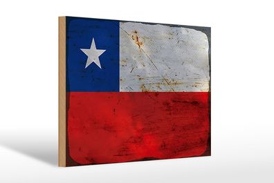 Holzschild Flagge Chile 30x20 cm Flag of Chile Rost Deko Schild wooden sign