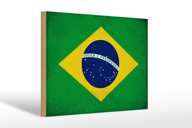 Holzschild Flagge Brasilien 30x20 cm Flag of Brazil Vintage Schild wooden sign